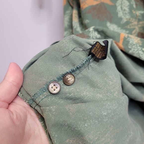VINTAGE 90s dress corduroy green leaf print button up maxi M - Picture 7 of 11